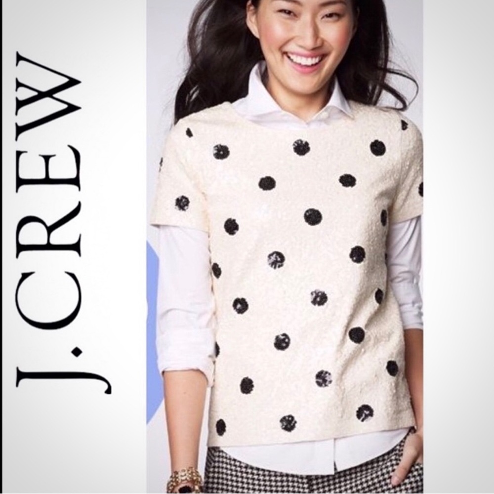 J. Crew Sequin Ivory and Black Polka Dot Top - Picture 3 of 16